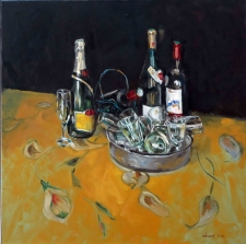 Tableau de Mick-Droux : verres et bouteilles